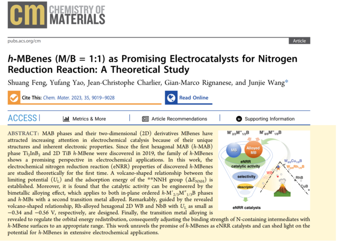 研究生冯爽在材料顶刊CM（IF=8.6）上发表关于高效电催化合成氨催化剂h-Mbenes的研究工作